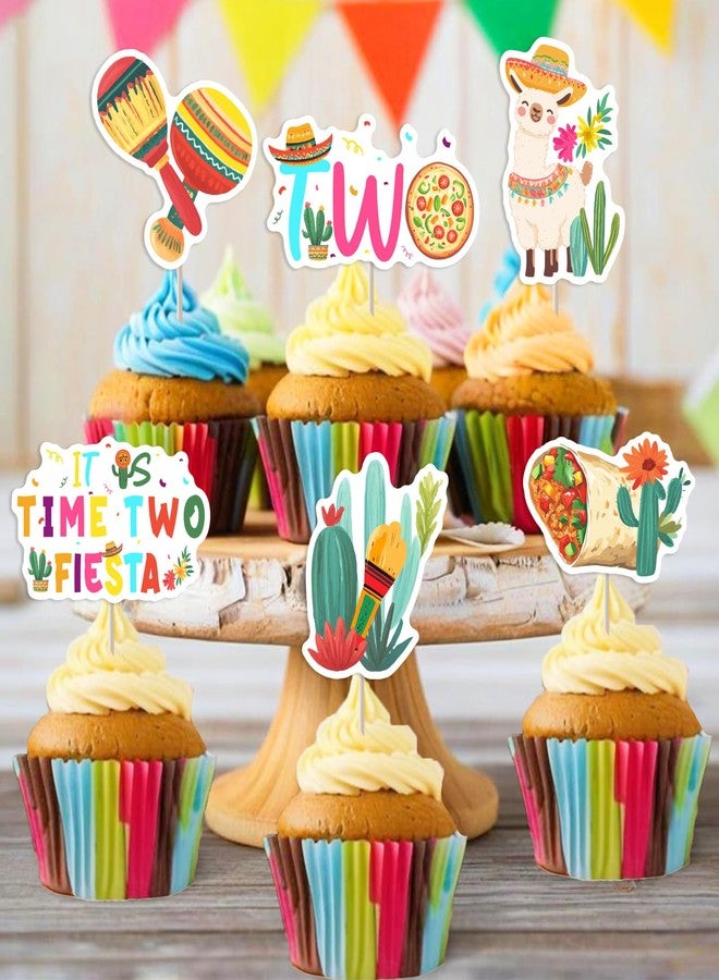 Balterever Taco Twosday Birthday Party Decoration 24PCS It is Time Two Fiesta Birthday Cupcake Toppers Mexican Bday Party Decorations for Fiesta 2nd Bday Cinco De Mayo Party Supplies - Image 4