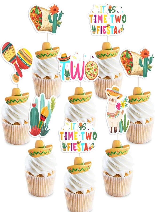 Balterever Taco Twosday Birthday Party Decoration 24PCS It is Time Two Fiesta Birthday Cupcake Toppers Mexican Bday Party Decorations for Fiesta 2nd Bday Cinco De Mayo Party Supplies - Image 1