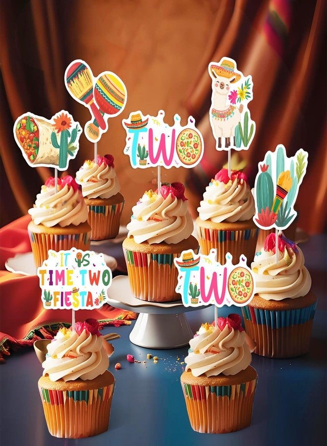 Balterever Taco Twosday Birthday Party Decoration 24PCS It is Time Two Fiesta Birthday Cupcake Toppers Mexican Bday Party Decorations for Fiesta 2nd Bday Cinco De Mayo Party Supplies - Image 2