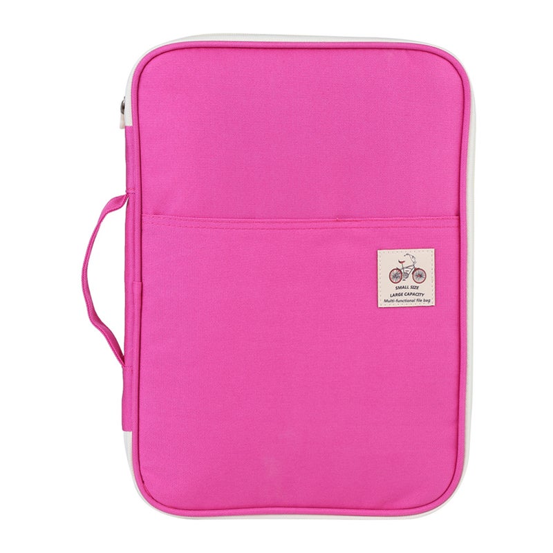 A4 Document Bag File Folder Portfolio Organizer Computer Notebook Zippered Case (Rose Red) - Image 1
