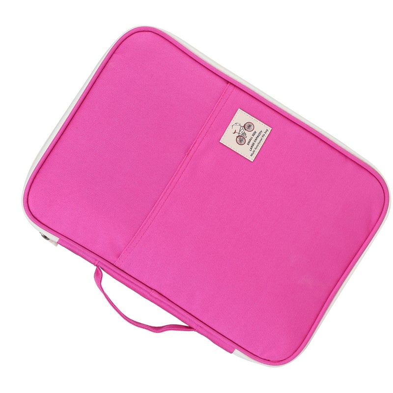 A4 Document Bag File Folder Portfolio Organizer Computer Notebook Zippered Case (Rose Red) - Image 2