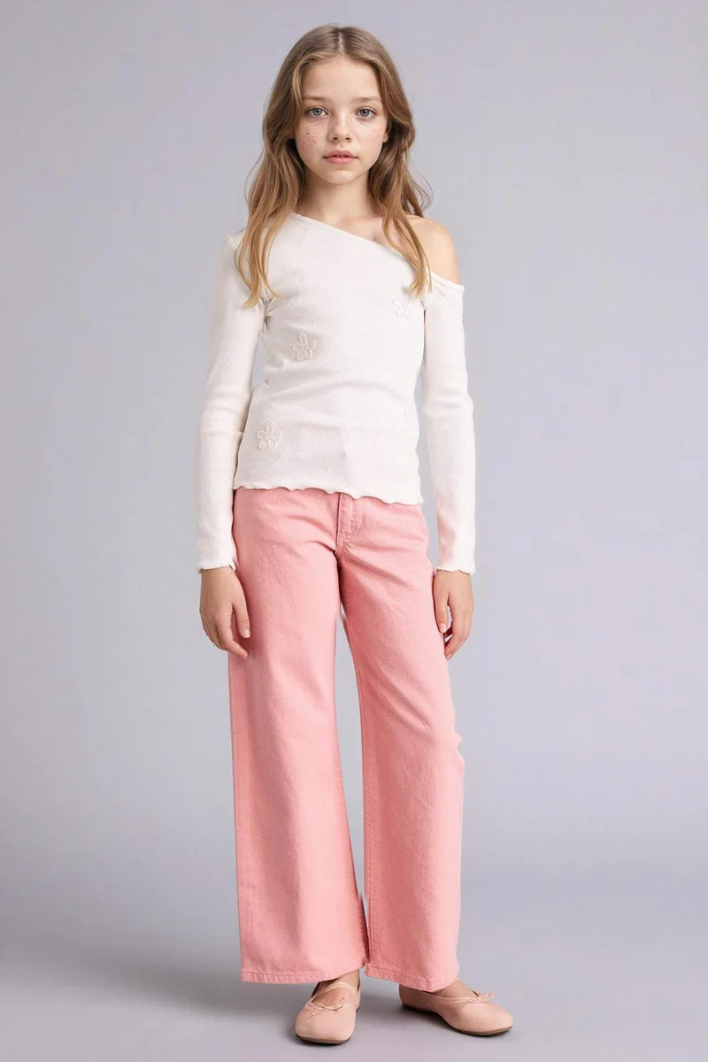 ديفاكتو Girl Floral Ribbed T-Shirt