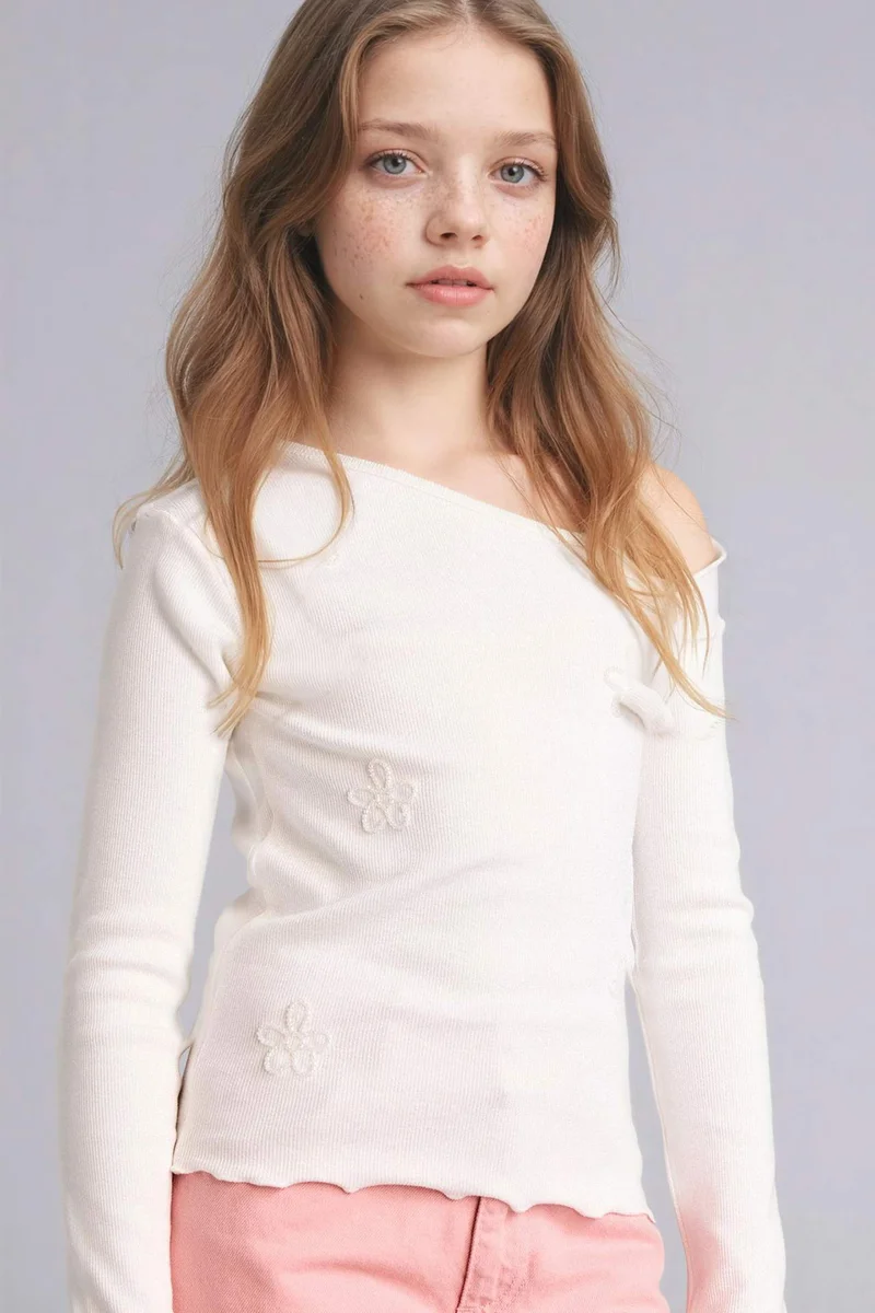 ديفاكتو Girl Floral Ribbed T-Shirt