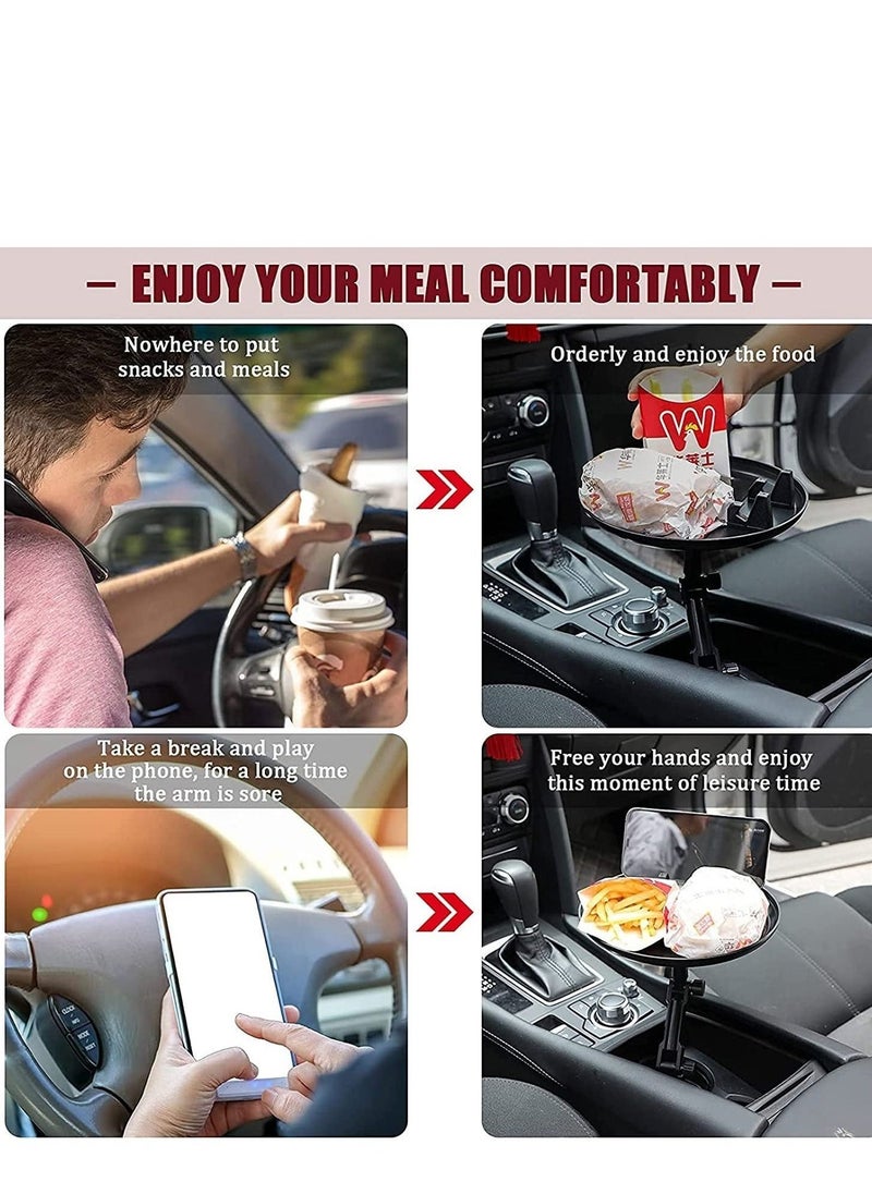 Car Cup Holder Tray for Car Adjustable Car Tray Table with Surface, Phone Slot, and 360° Swivel Arm Car Food Table for Cup Holders Tray Fits Vehicle,Golf Cart, SUV and All Cars Black - Image 2
