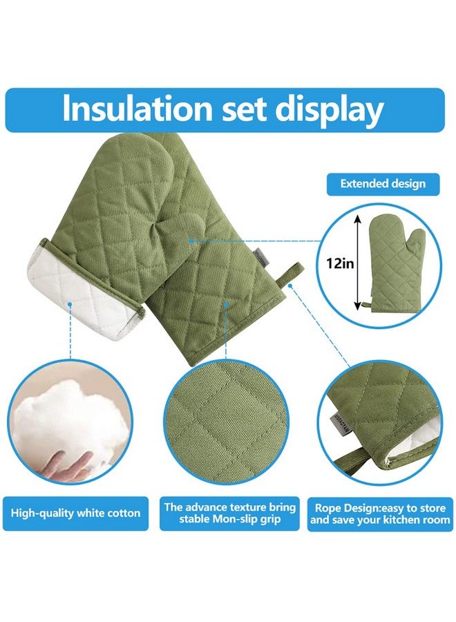 M MIAOYAN Oven Mitts and Pot Holders 4 pcs Set,High Heat Resistant 500 Degree Extra Thicken Long Kitchen Cotton Oven Glove for Cooking (12 Inch,Green) - Image 3