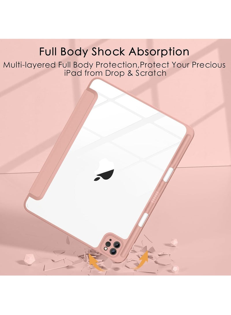 DUSALA Case for iPad Pro 12.9-Inch (2022/2021/2020/2018) with Pencil Holder, Slim Stand Protective Cover with Clear Transparent Back Shell for iPad Pro 12.9 inch Tablet, Support Auto Wake/Sleep, (Pink) - Image 3