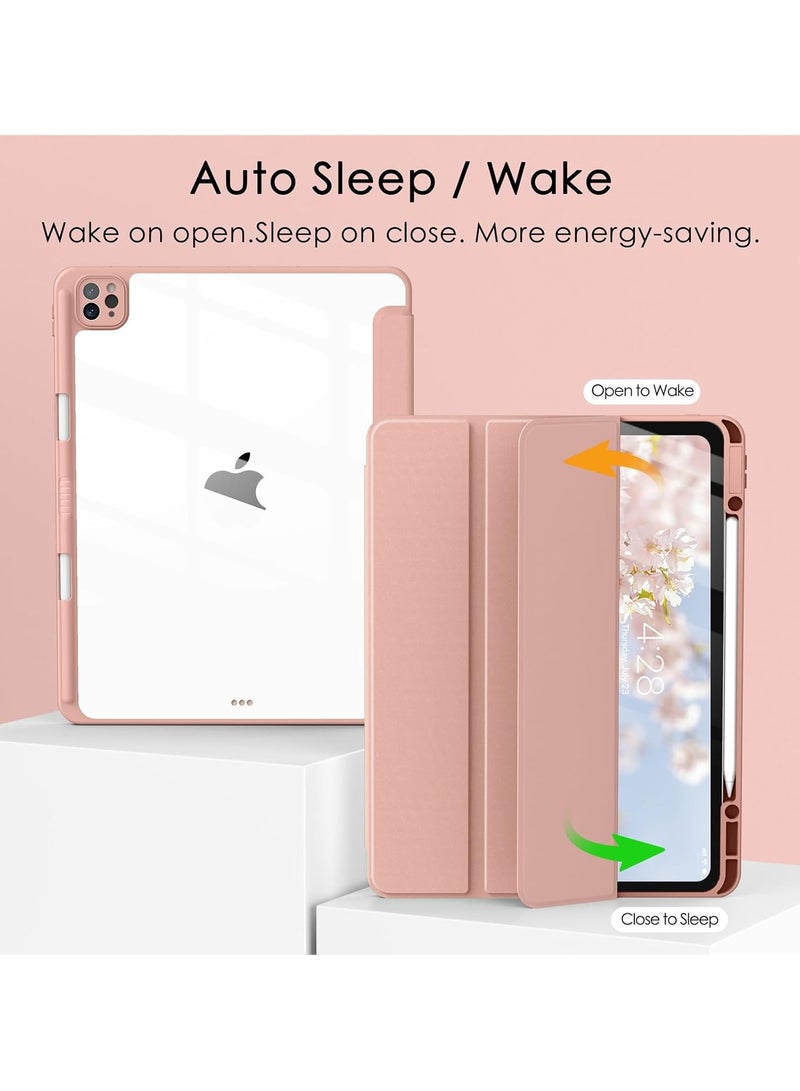 DUSALA Case for iPad Pro 12.9-Inch (2022/2021/2020/2018) with Pencil Holder, Slim Stand Protective Cover with Clear Transparent Back Shell for iPad Pro 12.9 inch Tablet, Support Auto Wake/Sleep, (Pink) - Image 2