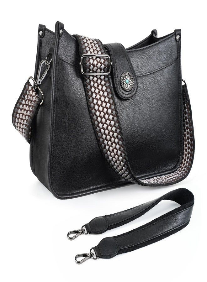 APHISON Crossbody Bags For Women Trendy, Vegan Leather Hobo Handbags Crossbody Purses Shoulder Bucket Bag with 2 Strap Black - Image 1