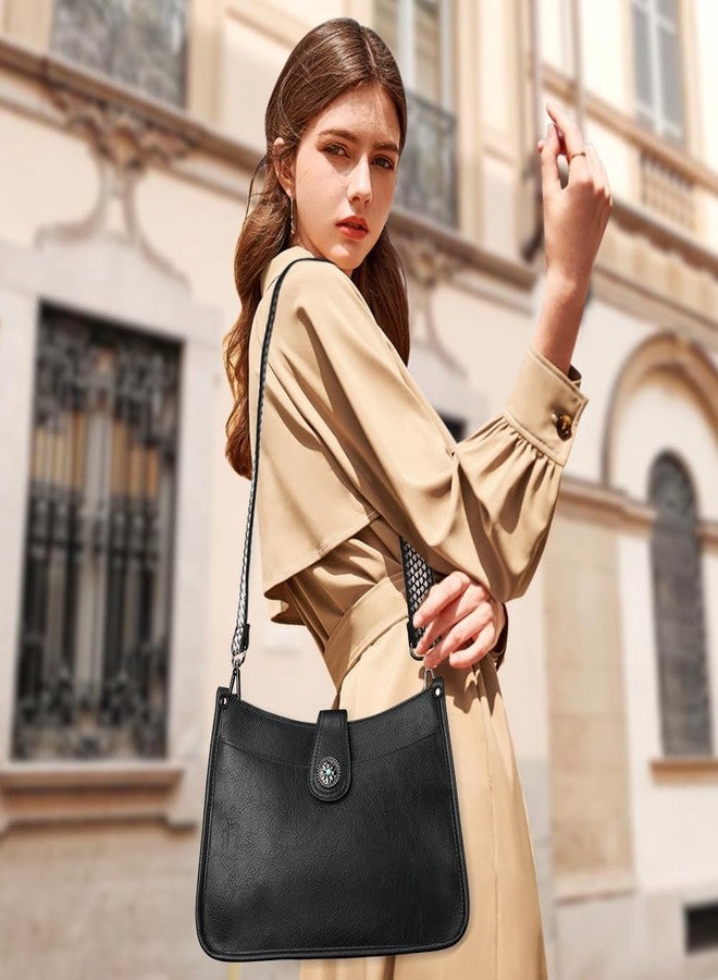 APHISON Crossbody Bags For Women Trendy, Vegan Leather Hobo Handbags Crossbody Purses Shoulder Bucket Bag with 2 Strap Black - Image 2