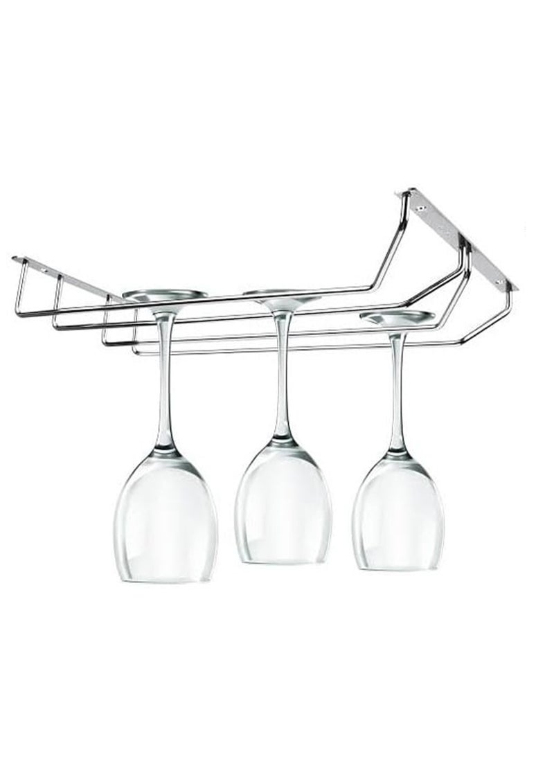 sulfar - SS Double Self Adhesive Wine Glass Rack/Holder Upside Down Glass Hanging Organizer/Wine Glass Holder for Pubs/Kitchen/Bars (Silver) Pack of 1 - Image 1