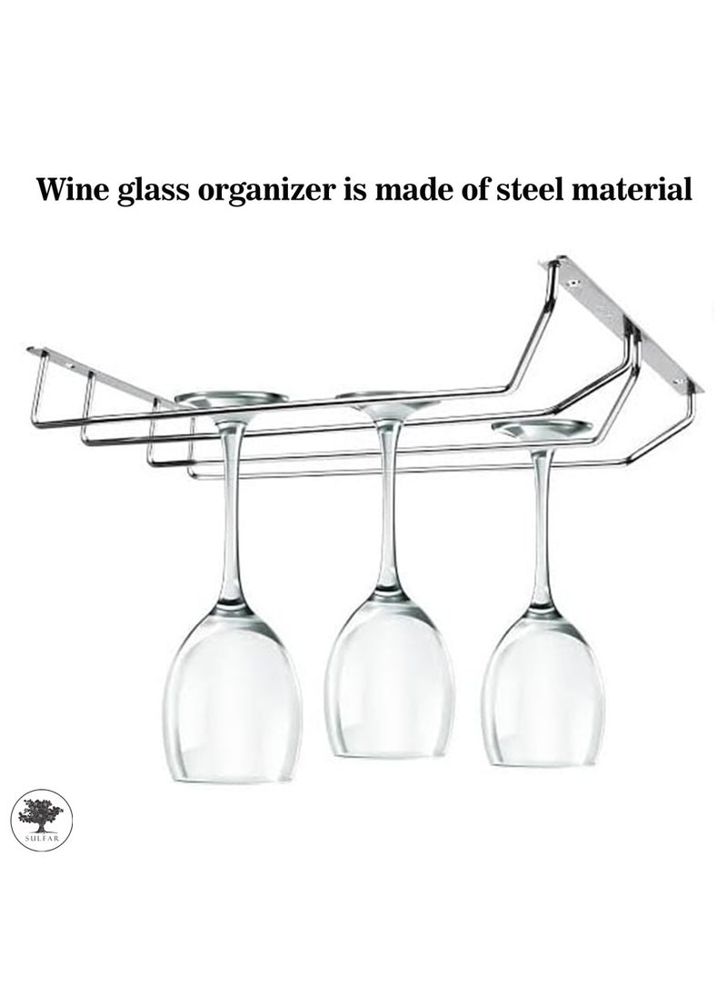 sulfar - SS Double Self Adhesive Wine Glass Rack/Holder Upside Down Glass Hanging Organizer/Wine Glass Holder for Pubs/Kitchen/Bars (Silver) Pack of 1 - Image 1