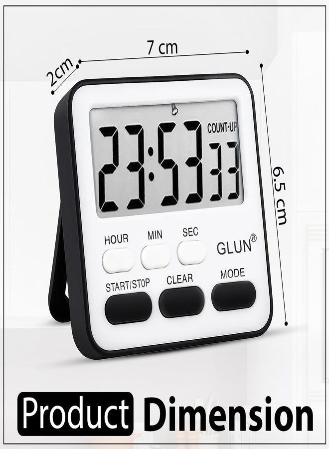 GLUN مؤقت مطبخ رقمي من GLUN® مع منبه واضح وعالي الصوت للطهي، ساعة توقيت مع منبه وظهر مغناطيسي، شاشة LCD بإضاءة خلفية، مناسب للفصول الدراسية للأطفال والمعلمين، ظهر أسود - Image 2