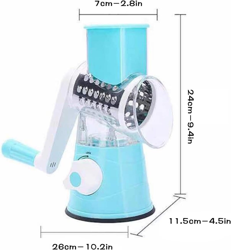 comfrt Kitchen Gadgets Rotary Cheese Grater, 3 in 1 Drum Blades Grater Slicer Shredder Cheese Grater Rotary with Handle & Strong Suction Base Chopper Vegetable Cutter for Vegetables Fruit (blue) - Image 5