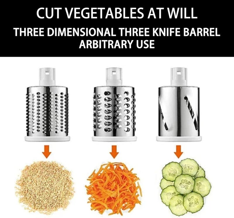 comfrt Kitchen Gadgets Rotary Cheese Grater, 3 in 1 Drum Blades Grater Slicer Shredder Cheese Grater Rotary with Handle & Strong Suction Base Chopper Vegetable Cutter for Vegetables Fruit (blue) - Image 3