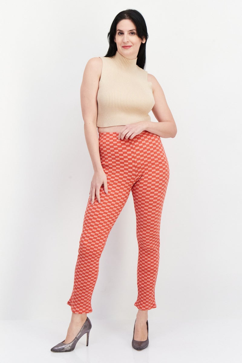 Billabong Women Plaid Pull On Tights, Red - Image 4