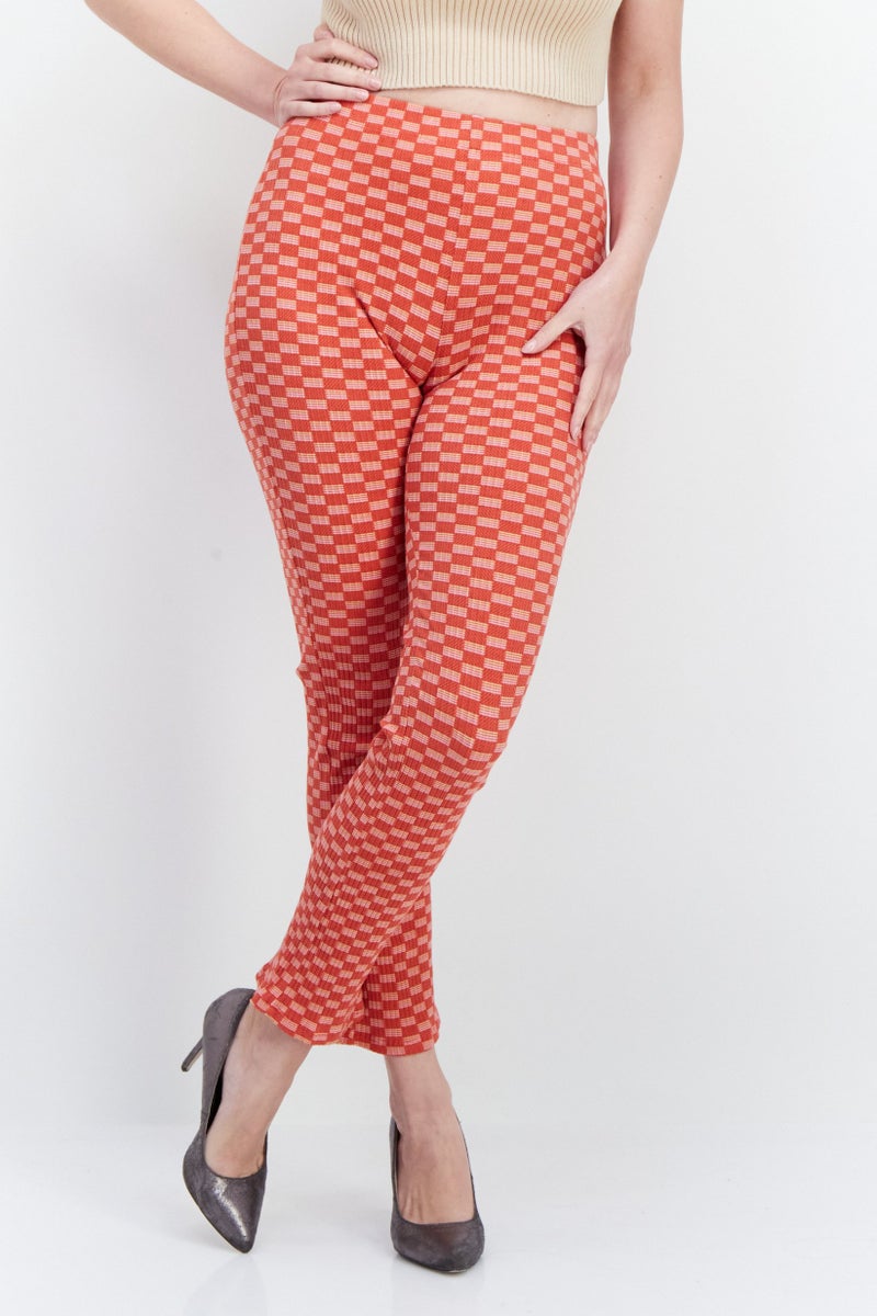 Billabong Women Plaid Pull On Tights, Red - Image 1