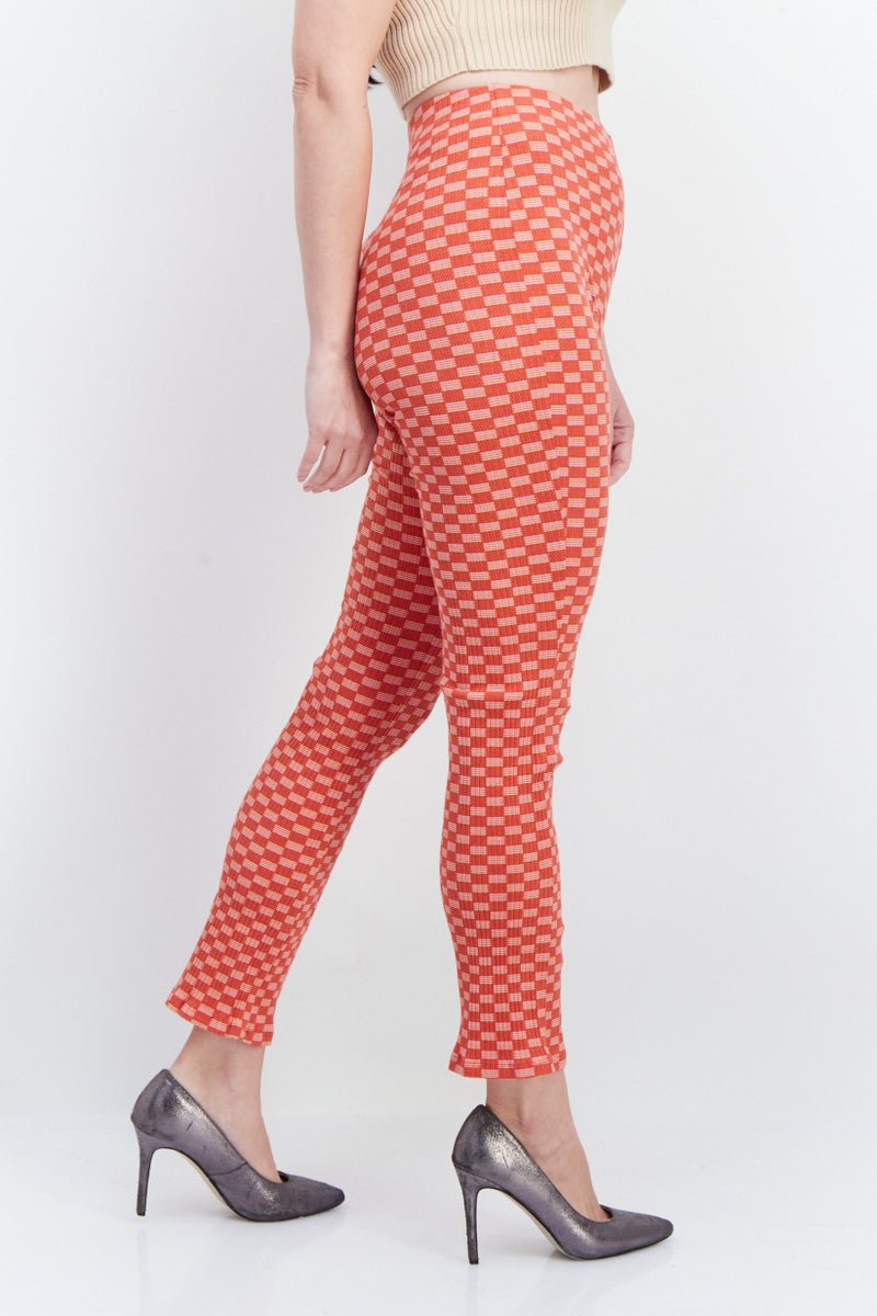 Billabong Women Plaid Pull On Tights, Red - Image 3