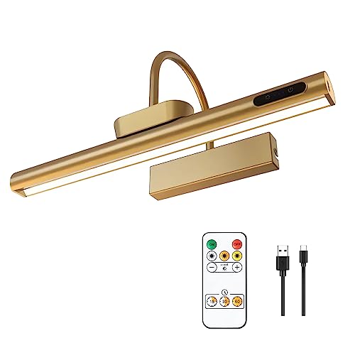 LYTARA Dimmable Cordless Picture Light with Controller and Timer, Rechargeable 5000mAh Battery Wall Sconce for Wall Pictures, Gallery Artwork, Paintings, Portraits, Dartboards (Gold) - Image 1