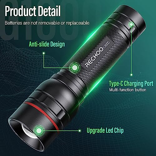 RECHOO Rechargeable Flashlights High Lumens, G1000 Super Bright Flash Light, Small Zoomable Led Flashlight with 3 Lighting Modes, Portable Tactical Flashlights for Camping (Battery Included) - Image 4