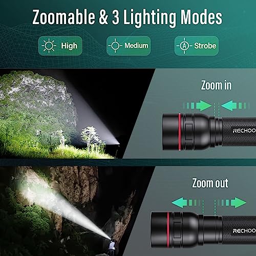 RECHOO Rechargeable Flashlights High Lumens, G1000 Super Bright Flash Light, Small Zoomable Led Flashlight with 3 Lighting Modes, Portable Tactical Flashlights for Camping (Battery Included) - Image 2