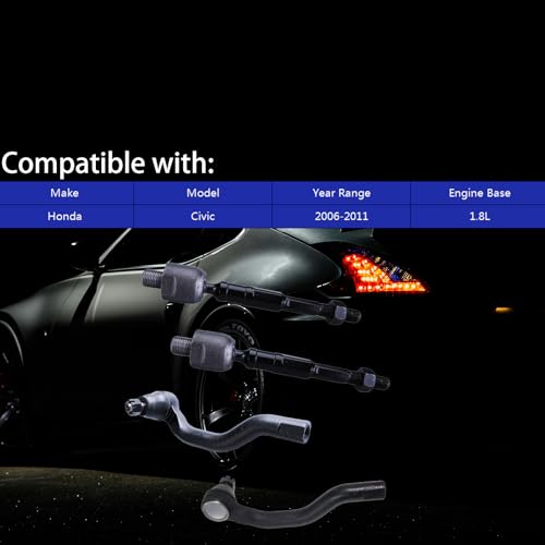 KFVF 4PC ES800239 ES800240 EV800246 Front Inner & Outer Tie Rod Ends Kit for Honda Civic 2006 2007 2008 2009 2010 2011 1.8L, Steering Tie Rod End Kit - Image 2
