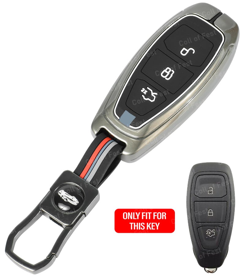 Coll of Fest Metal Silicon Key Cover Compatible for Ford EcoSport Premium for 3 Button Smart Key Metal and Silicon Protection Special Feature Visible in Low-Light Conditions - Image 2