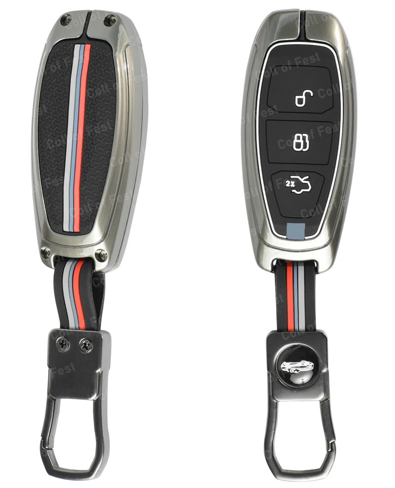 Coll of Fest Metal Silicon Key Cover Compatible for Ford EcoSport Premium for 3 Button Smart Key Metal and Silicon Protection Special Feature Visible in Low-Light Conditions - Image 3