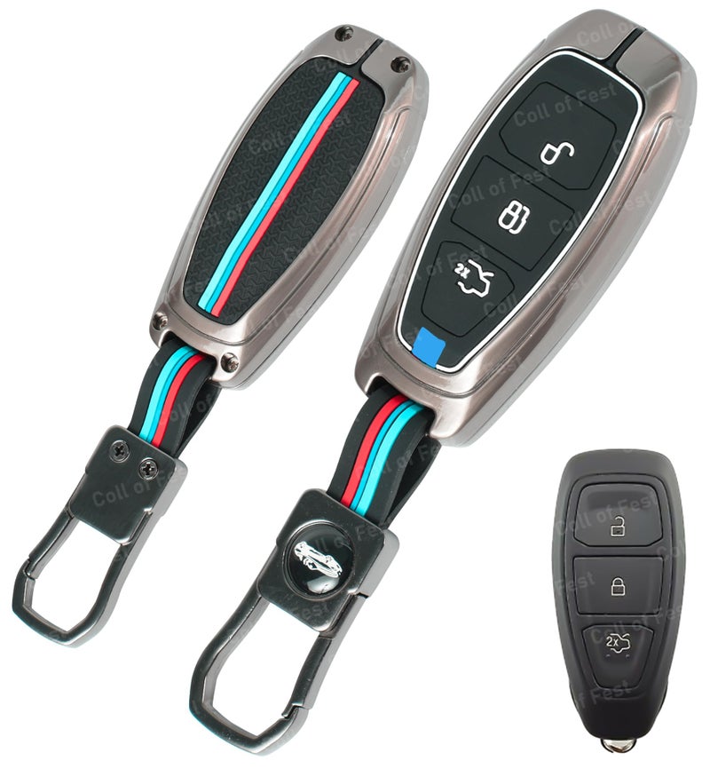 Coll of Fest Metal Silicon Key Cover Compatible for Ford EcoSport Premium for 3 Button Smart Key Metal and Silicon Protection Special Feature Visible in Low-Light Conditions - Image 5