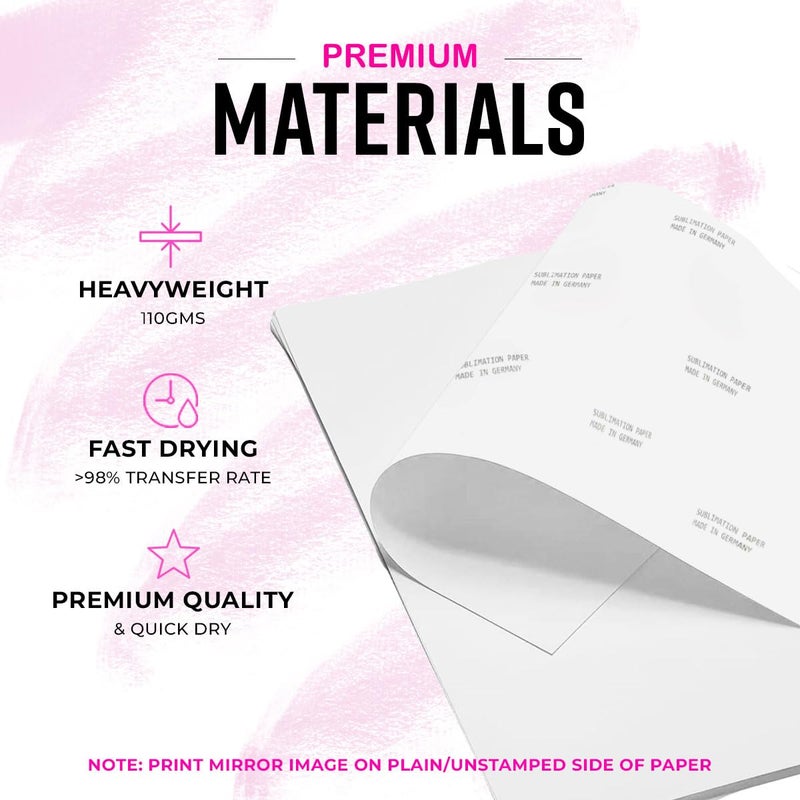 PINESFRAME 100 Pcs Sublimation Transfer Paper | A4 (210x297mm) | 110 GSM | High Transfer Rate >95% | Instant Dry Heat Press Paper for Mug T-Shirt Fabric Printing, for Sublimation Ink only - Image 3