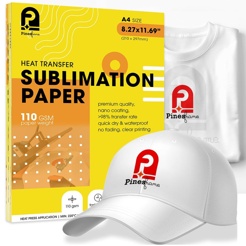 PINESFRAME 100 Pcs Sublimation Transfer Paper | A4 (210x297mm) | 110 GSM | High Transfer Rate >95% | Instant Dry Heat Press Paper for Mug T-Shirt Fabric Printing, for Sublimation Ink only - Image 5