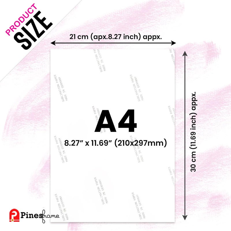 PINESFRAME 100 Pcs Sublimation Transfer Paper | A4 (210x297mm) | 110 GSM | High Transfer Rate >95% | Instant Dry Heat Press Paper for Mug T-Shirt Fabric Printing, for Sublimation Ink only - Image 2