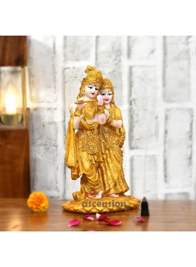 ascension Radha Krishna ji Jugal Jodi Murti Poly Resin, Marble Crush for Home Mandir Temple Showpiece Idol Statue Gifts Home Decor Temple Pooja Golden - Image 1