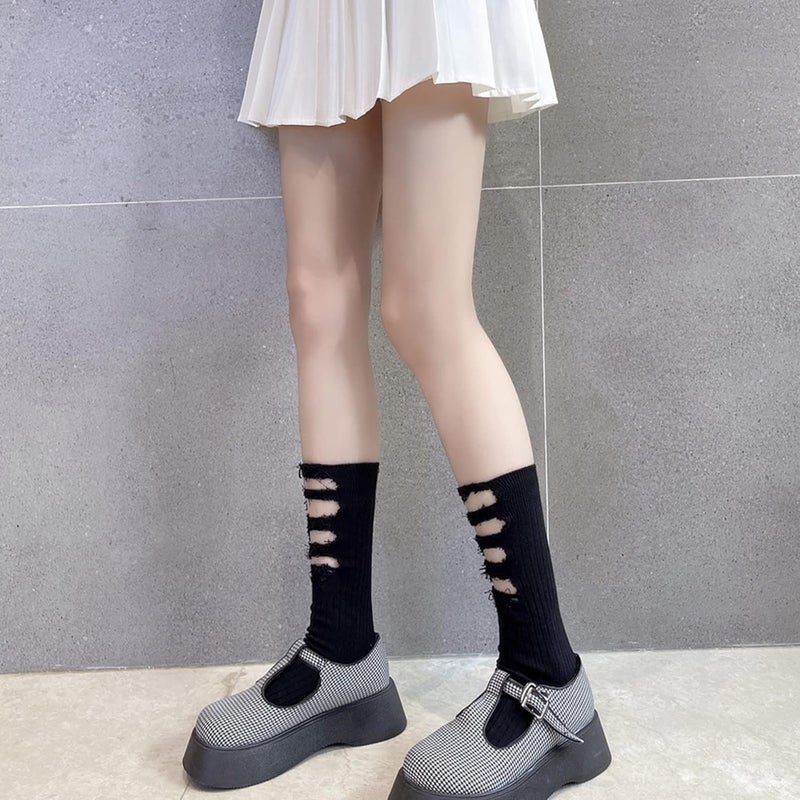 Women Ripped Socks Fashion Broken Socks Ribbed Knitted Street Beggar Socks Soft Warm Socks for Cold Weather - Image 2