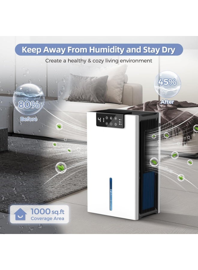 Arabest Dehumidifier, 98 OZ Dehumidifiers for Home(1000sq.ft), Dehumidifier Washable Air Filter, Dehumidifiers for Basement with Drain Hose, Humidity Display, Auto Shut Off, 7 Color Light, White ﻿ - Image 5