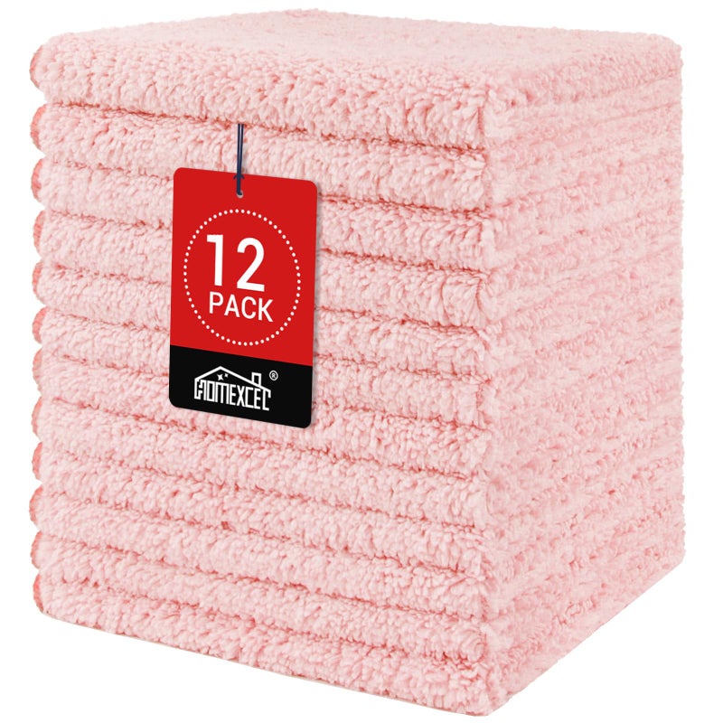 HOMEXCEL Microfiber Washcloths 12 Pack Highly Absorbent and Soft Face Towel MultiPurpose Wash Cloths for Bathroom Gym Hotel Spa and Kitchen Multicolor 12x12 Inch Pink - Image 2