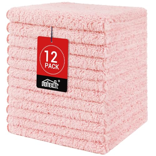 HOMEXCEL Microfiber Washcloths 12 Pack Highly Absorbent and Soft Face Towel MultiPurpose Wash Cloths for Bathroom Gym Hotel Spa and Kitchen Multicolor 12x12 Inch Pink - Image 1