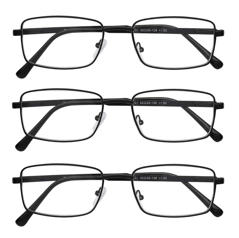 Success Eyewear Reading Glasses Set of 3 Metal Full Rim Glasses for reading for Men and Women - Set of 3 Black 1.5 - Image 2