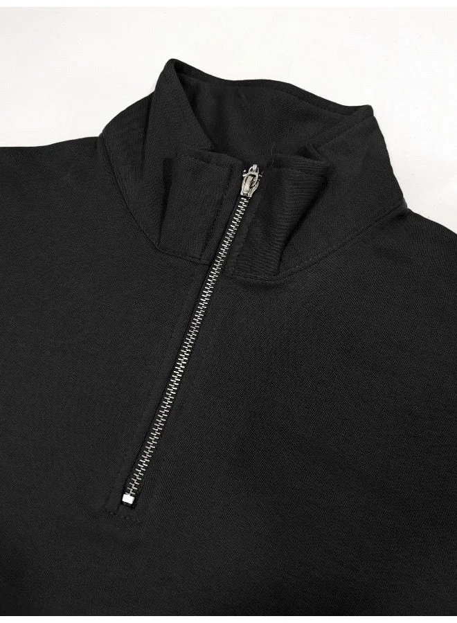 Maniac  Maniac Mens Solid High Neck Full Sleeve Black Cotton Fleece Sweatshirt for Men | Best Price UAE