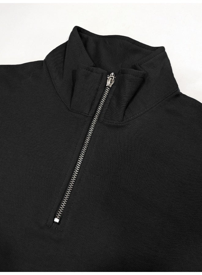 Maniac Mens Solid High Neck Full Sleeve Black Cotton Fleece Sweatshirt - Image 4