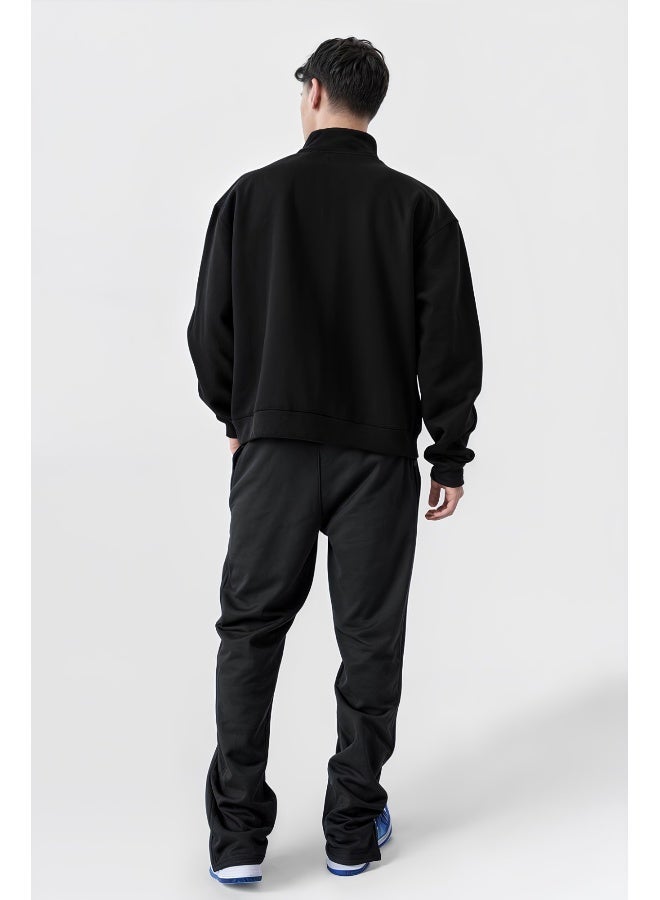 Maniac Mens Solid High Neck Full Sleeve Black Cotton Fleece Sweatshirt - Image 3