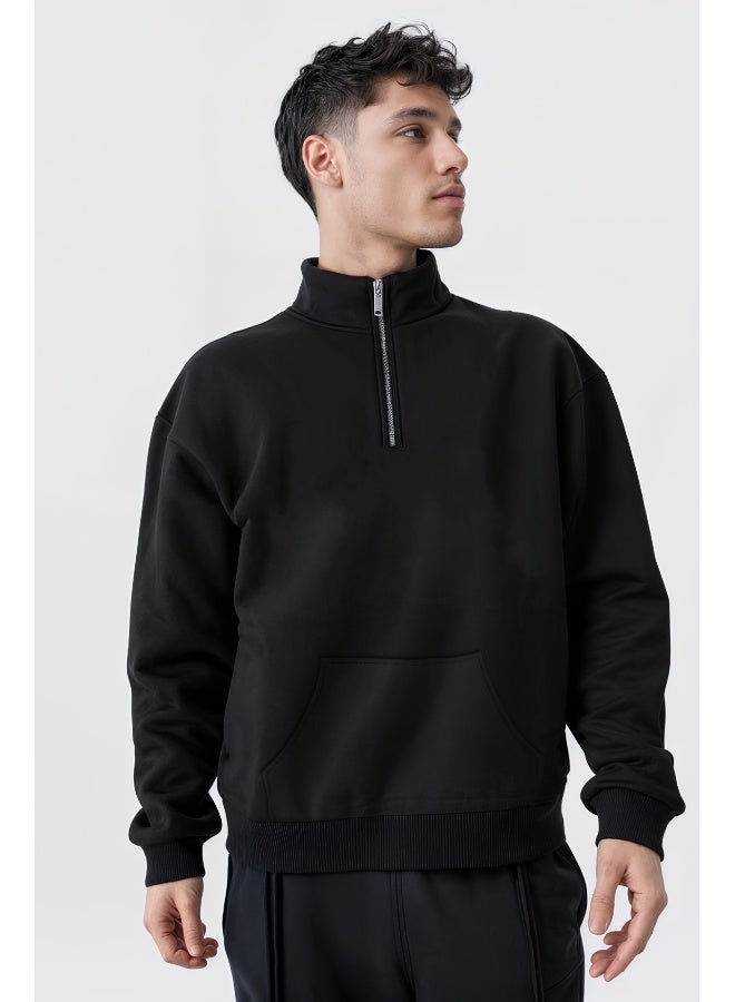 Maniac Mens Solid High Neck Full Sleeve Black Cotton Fleece Sweatshirt - Image 2