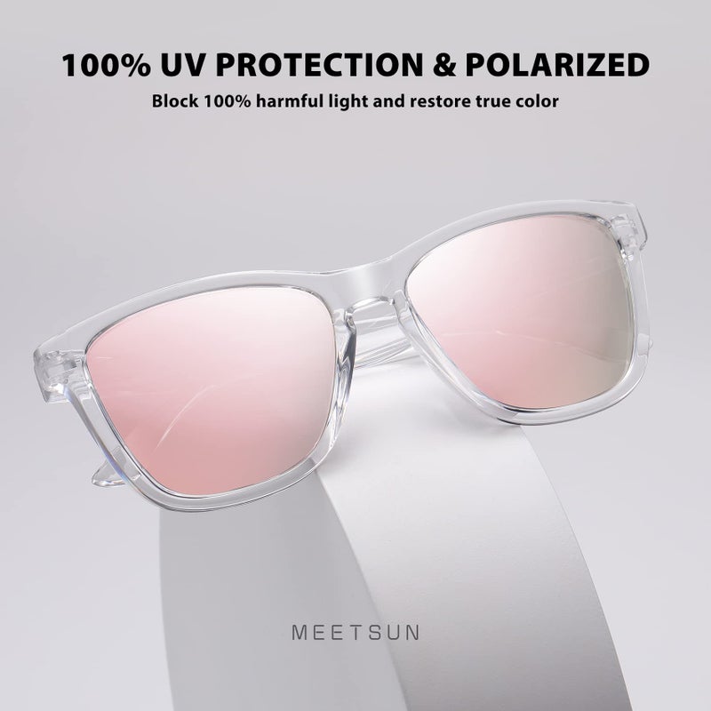 MEETSUN Polarized Sunglasses for Women Men Trendy Classic Retro Designer Style Fashion UV400 Protection 3 PACK Black Brown Gradient Pink Mirrored - Image 5