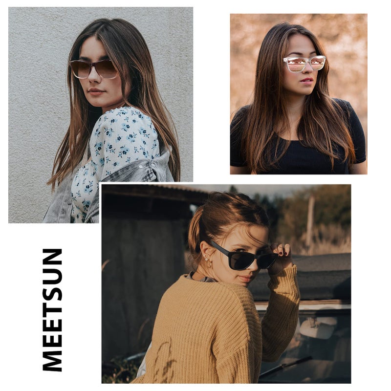 MEETSUN Polarized Sunglasses for Women Men Trendy Classic Retro Designer Style Fashion UV400 Protection 3 PACK Black Brown Gradient Pink Mirrored - Image 2