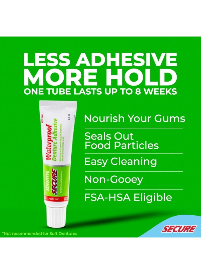 Secure Sensitive Gums Waterproof Denture Adhesive Zinc Free with Aloe Vera & Myrrh - Extra Strong 12 Hour Hold - 1.4 oz (Pack of 4) - Image 2