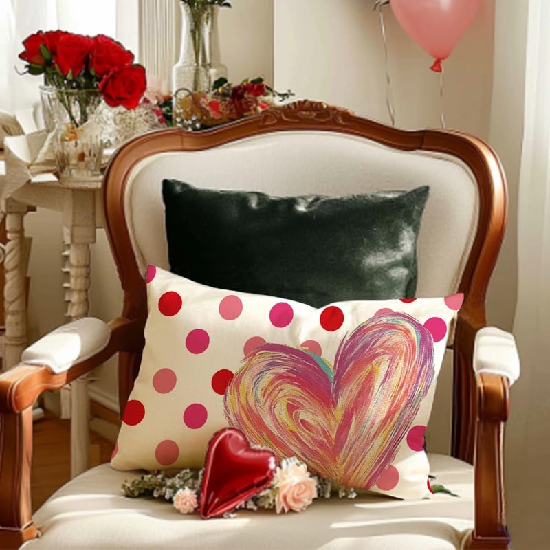 RABUSOFA Valentines Pillow Covers 12x20 inch Polka Dot Valentines Day Decoration Pink Love Heart Anniversary Wedding Lumbar Throw Pillowcase for Couch Home Decor - Image 2