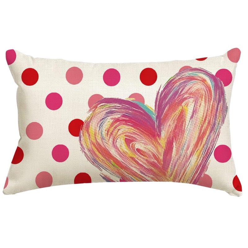 RABUSOFA Valentines Pillow Covers 12x20 inch Polka Dot Valentines Day Decoration Pink Love Heart Anniversary Wedding Lumbar Throw Pillowcase for Couch Home Decor - Image 1