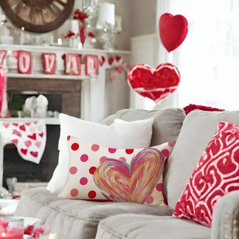 RABUSOFA Valentines Pillow Covers 12x20 inch Polka Dot Valentines Day Decoration Pink Love Heart Anniversary Wedding Lumbar Throw Pillowcase for Couch Home Decor - Image 4