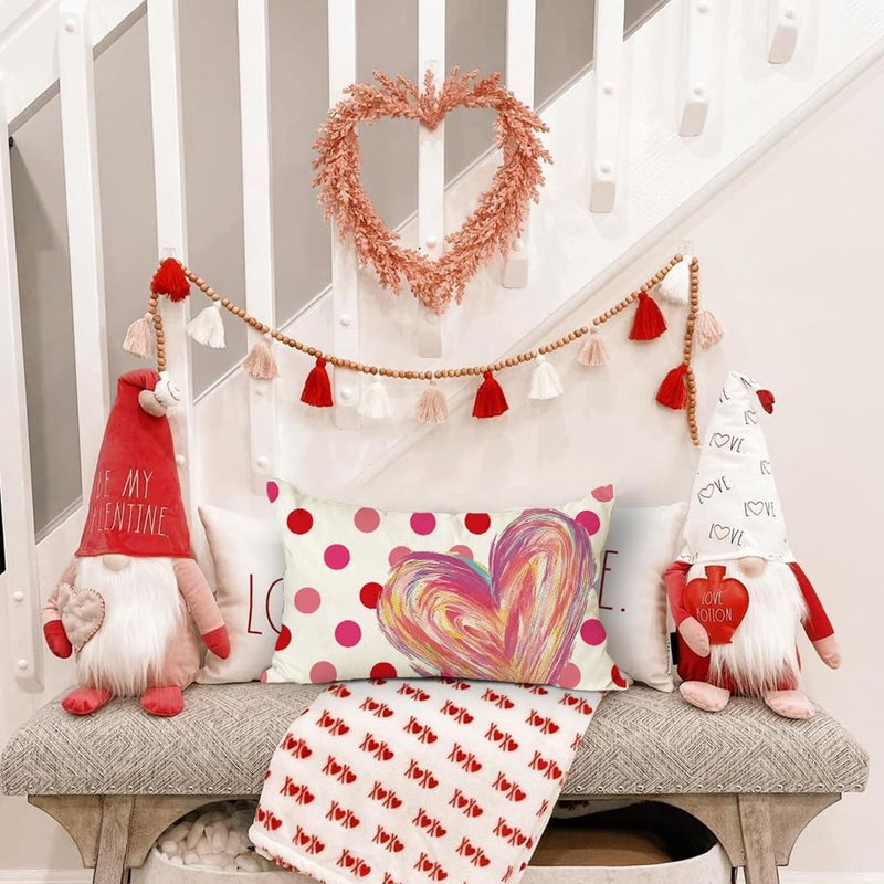 RABUSOFA Valentines Pillow Covers 12x20 inch Polka Dot Valentines Day Decoration Pink Love Heart Anniversary Wedding Lumbar Throw Pillowcase for Couch Home Decor - Image 5