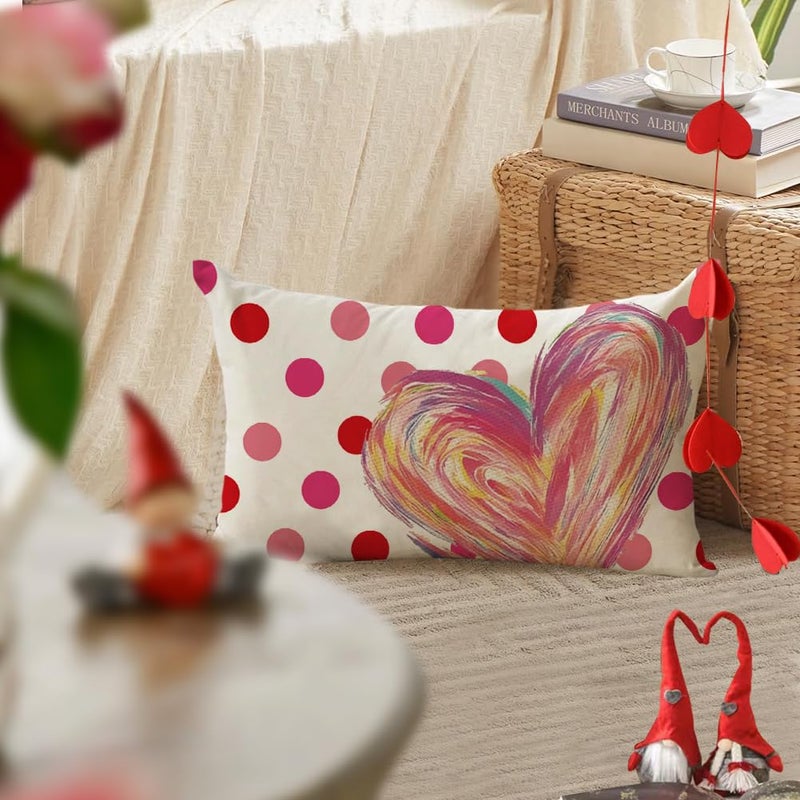 RABUSOFA Valentines Pillow Covers 12x20 inch Polka Dot Valentines Day Decoration Pink Love Heart Anniversary Wedding Lumbar Throw Pillowcase for Couch Home Decor - Image 3