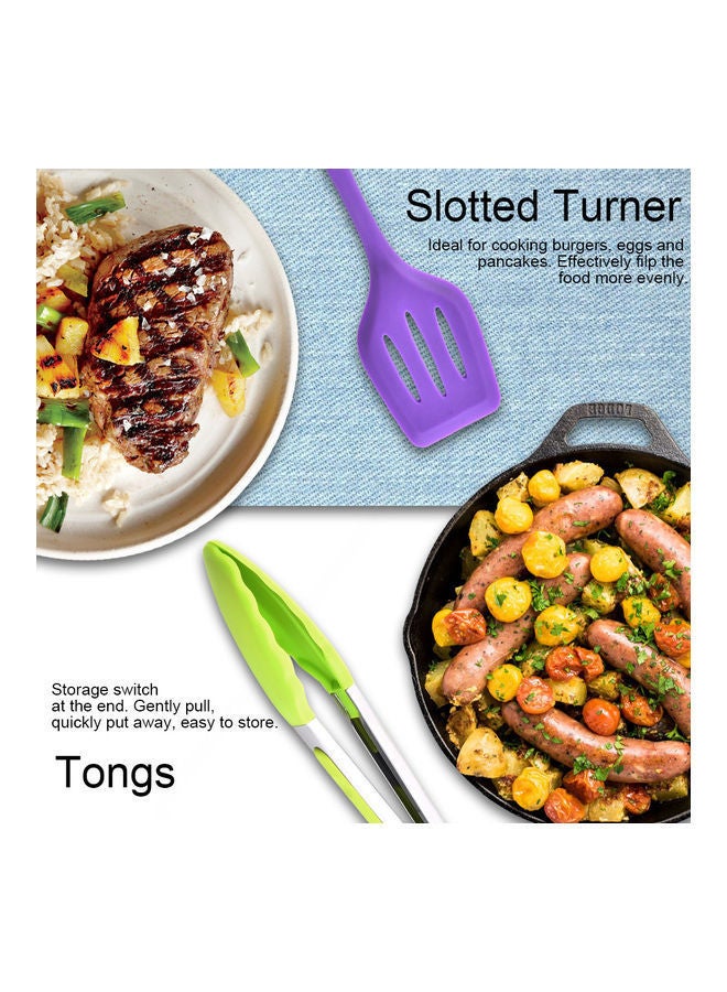 NIBEMINENT Silicone Kitchen Utensil Set 10 Pcs Heat Resistant Non-Stick Spoon Spatula Ladle Cooking Tools Dinnerware Blue 31.7*7.5*9.8cm - Image 4